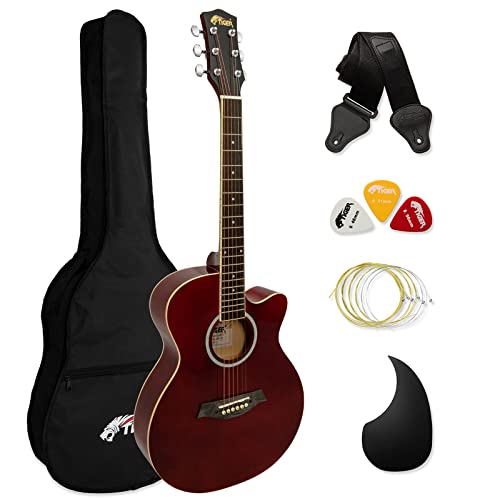 TIGER ACG1-RD Small Body Akustikgitarre, mit Stahlsaiten bespannte Akustikgitarre für Anfänger, Rot von TIGER