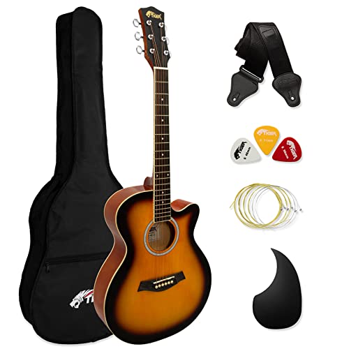 TIGER ACG1-SB34 3/4 Akustikgitarre, mit Stahlsaiten bespannte Small Body Akustikgitarre für das Alter von 12+, mit Tasche, Gurt, Ersatzsaiten und Plektren - Sunburst von Tiger