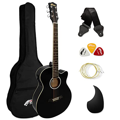 TIGER ACG4-BK Full-Size Elektro-Akustische Gitarre, Paket für Anfänger, mit eingebautem Tuner und EQ - Schwarz von TIGER