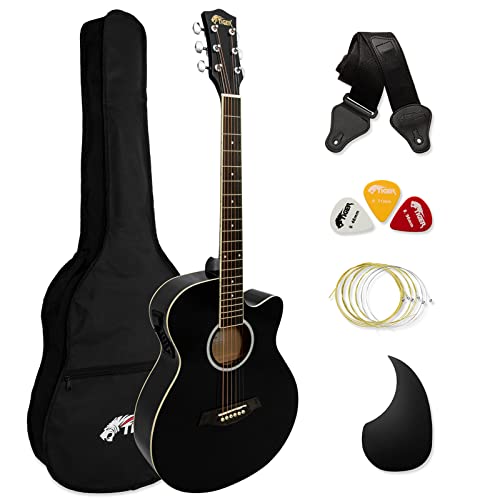 TIGER ACG4-BK Full-Size Elektro-Akustische Gitarre, Paket für Anfänger, mit eingebautem Tuner und EQ - Schwarz von Tiger