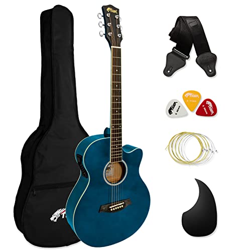 TIGER ACG4-BL Full-Size Elektro-Akustische Gitarre, Paket für Anfänger, mit eingebautem Tuner und EQ - Blau von Tiger