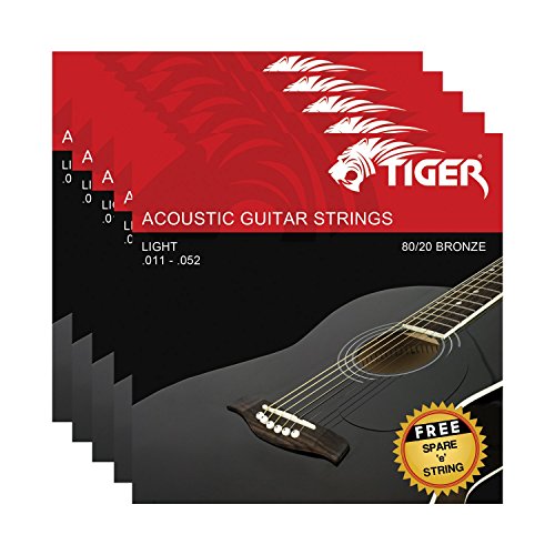 TIGER Akustische Gitarre Saiten – 5 Stück Super leicht (11–52) Sets von TIGER