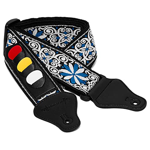 TIGER Gitarrengurt, Blumen-Design, Blau von World Rhythm