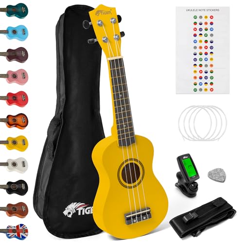 TIGER Sopran-Ukulele, Anfänger-Set. Stimmgerät, Gurt, Tasche, Pick, Saiten -Gelb TIGER Sopran-Ukulele, Anfänger-Set. Stimmgerät, Gurt, Tasche, Pick, Saiten -Gelb von Tiger