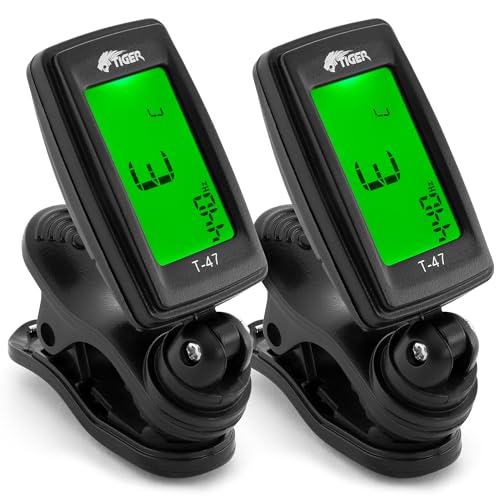 TIGER T-47 Clip On Tuner Digitaler Chromatischer Tuner für Akustik, Elektrik, Bassgitarren, Banjo, Ukulele, Violine - 2er Pack von Tiger