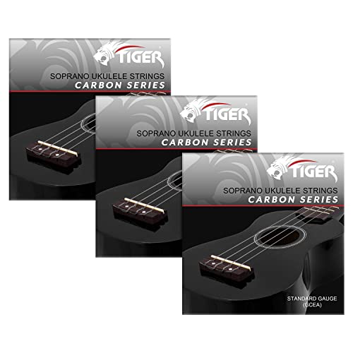 TIGER UAC14-CBN-3 Ukulelesaiten-Set Carbon Schwarz für Sopran- und Konzert-Ukulelen - Pack von 3 Set von TIGER