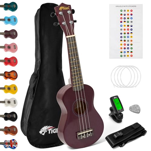 TIGER UKEKIT-PP Sopran-Ukulele-Set - Packungen für Anfänger - Violett von TIGER