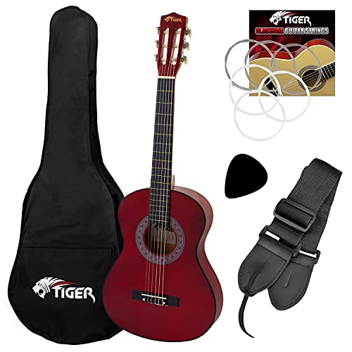 Tiger CLG4-LH-RD Konzertgitarre für Linkshänder, 3/4-Größe, mit Gigbag, Gurt und Plektren, Rot Tiger CLG4-LH-RD Konzertgitarre für Linkshänder, 3/4-Größe, mit Gigbag, Gurt und Plektren, Rot von TIGER
