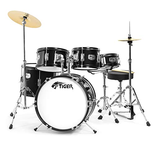 Tiger JDS14 - BK 5-teiliges Junior-Drumset - Schwarzes Kinder-Drumset, für 3-10 Jahre von TIGER