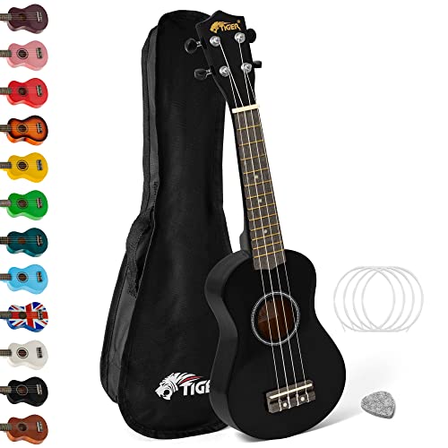 Tiger UKE7-BK Sopran Ukulele mit Tasche - für Anfänger - Schwarz von TIGER