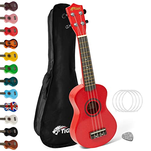 Tiger UKE7-RD Sopran Ukulele mit Tasche - für Anfänger - Rot Tiger UKE7-RD Sopran Ukulele mit Tasche - für Anfänger - Rot von Tiger