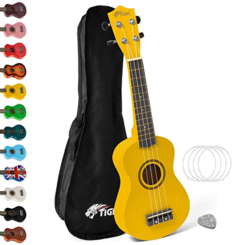 Tiger UKE7-YL Sopran Ukulele mit Tasche - für Anfänger - Gelb Tiger UKE7-YL Sopran Ukulele mit Tasche - für Anfänger - Gelb von Tiger