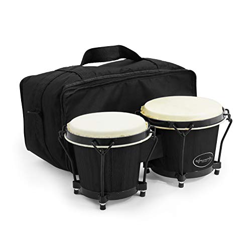 World Rhythm BON7 Bongos 6"" & 7"" Anfänger Eiche Bongo Drums - Matt Black Bongos mit gepolsterter Gigbag", schwarz, BON7-BK von TIGER