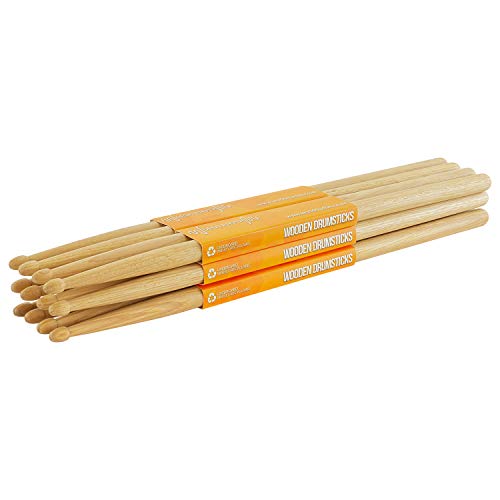 World Rhythm Drumstick 5A von World Rhythm - 5A Drumstick-Paare aus Walnussholz mit Holzspitze - Stick Brick, 6 Paare von Tiger