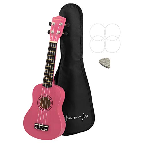 World Rhythm Sopran-Ukulele für Anfänger, Sopran-Ukulele mit Gigbag, Ersatz-Saiten und Filzplektren Standard rose von TIGER