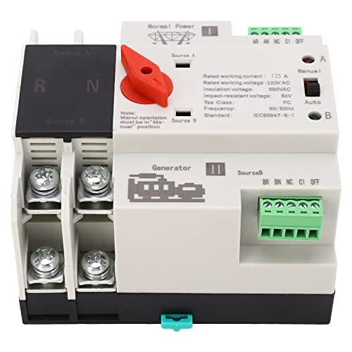 Automatischer Transferschalter, Dual Power 2P-Umschalter Elektrischer Schalter Flammhemmendes Material für Generator-AC220V-Anwendungen (125A) von TIKATARER