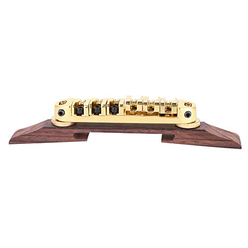 Guitar Bridge, Rosewood Base Bridge Akustische Gitarrenbrücke Gitarre Sattel mit Roller für 6 String LP SG Jazz Gitarre (GOLD) von TIKATARER