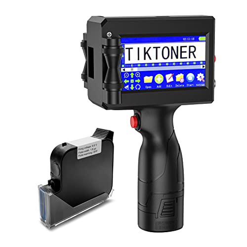 TIKTONER 127T2 Tragbarer Handdrucker [Schrifthöhe 0,08-1 Zoll], Hand Tintenstrahldrucker 4,3 Zoll Touchscreen Handheld Drucker für Datum Logo Grafik Barcode Variablem QR Code (25 Sprachen) von TIKTONER