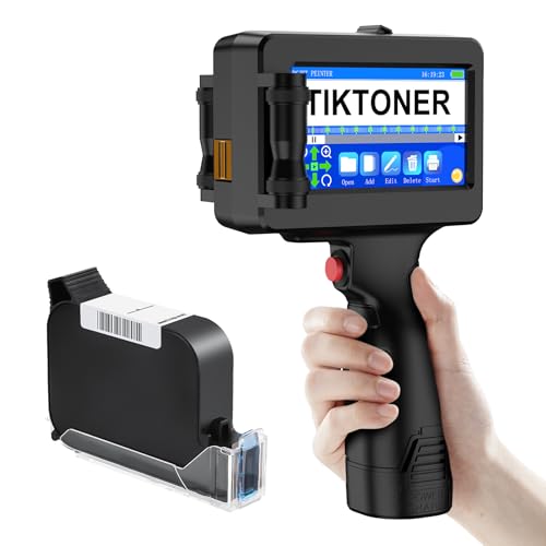 TIKTONER TIJ314 Tragbarer Handdrucker, Handheld-Tintenstrahldrucker mit 42ml schnell trocknender Tintenpatrone, 4,3“ Touchscreen für Text QRCode/Barcode/Chargennummer/Etikett/Bild von TIKTONER