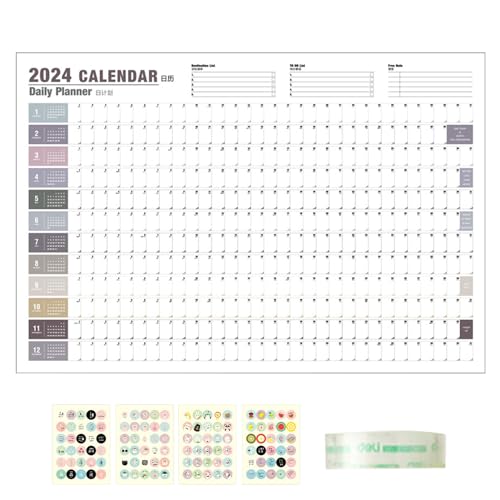 TILEZE Jahreswandkalender 2024, Wandkalender 2024 365 Tage - Jahreswandkalender 2024 - Wandkalender 2024 - Wandkalender, Jahresplaner 2024, Posterkalender, von TILEZE