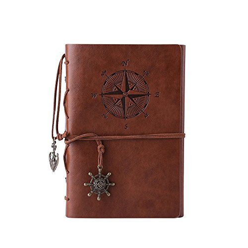 TILY Vintage nachfüllbar Notebook Premium PU-Leder Klassische Geprägte Travel Journal Tagebuch mit blanko Seiten und Retro Anhänger rotbraun von TILY