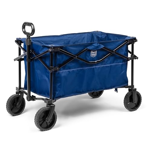 TIMBER RIDGE Faltbarer Faltbarer Wagen, Utility-Strandwagen mit All-Terrain-Universalrädern, robuster Faltbarer Lebensmittelwagen für Outdoor, Garten, Camping, Einkaufen, hält 102 kg, Dunkelblau von TIMBER RIDGE