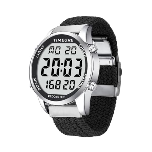 TIMEURE Schrittzähler-Uhr für Männer & Senioren | Modisches Design | Wasserdichter Armbanduhr mit Großer Digitalanzeige | Einfacher & Genauer Schrittzähler-Funktion (Schwarz) von TIMEURE