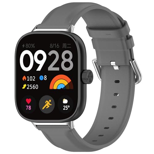 TIMEYUE Armband für Xiaomi Redmi Watch 4, [Atmungsaktives] Echtes Leder Uhrenarmband, Dornschließe Design, Weiches Band für Redmi Watch 4-Grau von TIMEYUE