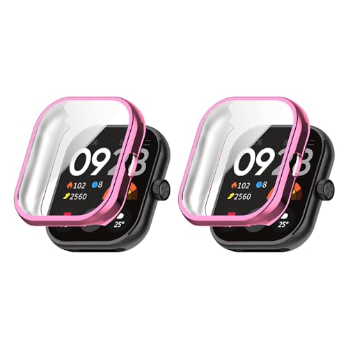 TIMEYUE Hülle für Xiaomi Redmi Watch 4 mit Eingebautem Bildschirmschutz, [2-Pack] [Anti-Kratz] Galvanik Weiche TPU Hülle für Redmi Watch 4-Rosa von TIMEYUE