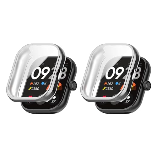 TIMEYUE Hülle für Xiaomi Redmi Watch 4 mit Eingebautem Bildschirmschutz, [2-Pack] [Anti-Kratz] Galvanik Weiche TPU Hülle für Redmi Watch 4-Silber von TIMEYUE