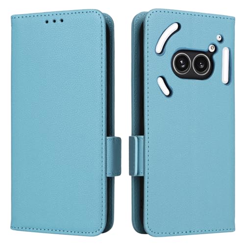 TIMEYUE QINOUK Hülle für Nothing Phone 2a, Lychee Textur Design, PU Leder Hülle, Magnetische Seitenschnalle, [3-Schlitze][Stand Funktion] für Nothing Phone 2a-Hellblau von TIMEYUE