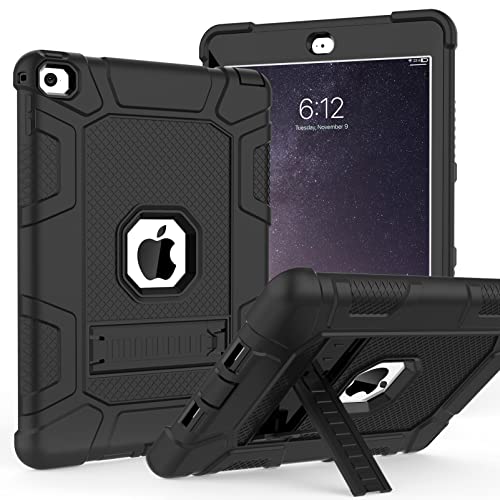 TIMISM Schutzhülle für iPad Air 2. Generation 2014, iPad Air 2 mit Ständer, 3-in-1 strapazierfähige, stoßfeste Hybrid-Schutzhülle für iPad Air 2 A1566, A1567 (schwarz) von TIMISM