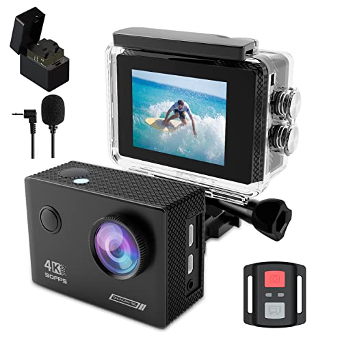 TIMNUT Action Cam 4K Unterwasserkamera 131ft,EIS 20MP Wasserdicht Actionkameras 170° Weitwinkel Helmkamera WiFi Sports Camera mit 2.4G Fernbedienung und 25 Zubehör Kit von TIMNUT