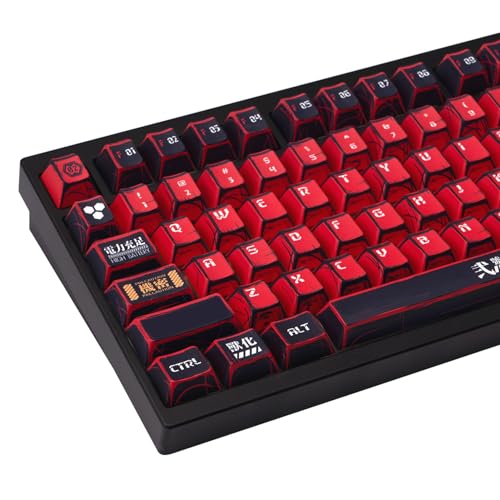 TIMSEKER Manga Anime Tastenkappen Set mit 135 Tasten, Schwarz Rot, PBT-Tastenkappen, Kirsch-Profil, Farbstoff-Sub, benutzerdefiniertes handgezeichnetes Design, kompatibel mit mechanischen Tastaturen von TIMSEKER