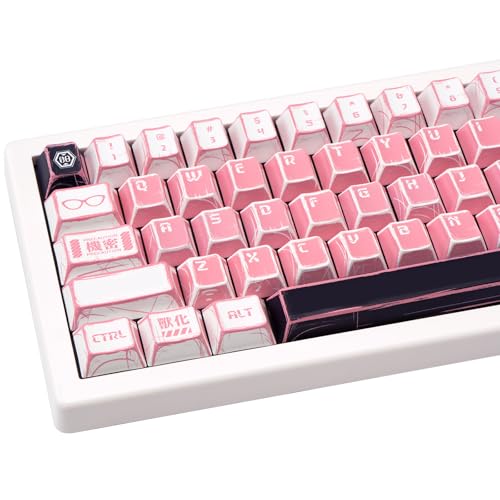TIMSEKER Manga Anime Tastenkappen Set mit 137 Tasten, pink-weiß, PBT-Tastenkappen, Kirschprofil, Farbstoff-Sub, benutzerdefiniertes handgezeichnetes Design, kompatibel mit mechanischen Tastaturen mit von TIMSEKER