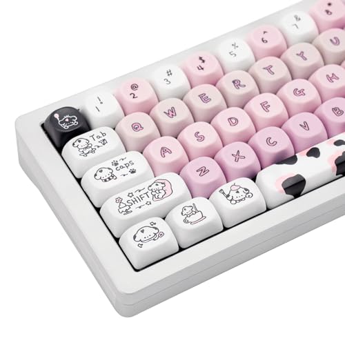 TIMSEKER Tastenkappen mit 132 Tasten, rosa und weiß, 60 %, PBT MOA-Tastenkappen, niedliche Tastenkappen mit skelettierten Charakteren, passend für mechanische Cherry MX-Tastaturen von TIMSEKER