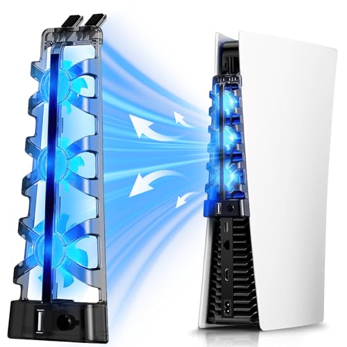 Lüfter für PS5 Kühler für PS5 Konsole mit 3 Lüftern und USB-Anschluss Kompatibel mit Playstation 5 Disc & Digital Editions Schwarz von TINGJS
