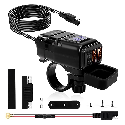 Motorrad USB Steckdose Motorrad Handy Ladegerät Dual USB QC 3.0 Schnellladen Wasserdicht mit Voltmeter und Schalter für DC 12V Auto ATVs SUVs Motorrad USB Steckdose Motorrad Handy Ladegerät Dual USB QC 3.0 Schnellladen Wasserdicht mit Voltmeter und Schalter für DC 12V Auto ATVs SUVs von TINGJS