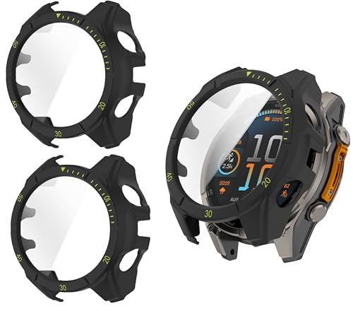 TINGYR 2 Stück Hülle Kompatibel mit Garmin Fenix 8 51mm, PC + Gehärtetes Glas zum Schutz des Bildschirms, Anti-Drop, Schutzhülle Kompatibel mit Garmin Fenix 8 51mm. von TINGYR