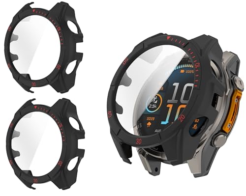 TINGYR 2 Stück Hülle Kompatibel mit Garmin Fenix 8 51mm, PC + Gehärtetes Glas zum Schutz des Bildschirms, Anti-Drop, Schutzhülle Kompatibel mit Garmin Fenix 8 51mm. von TINGYR