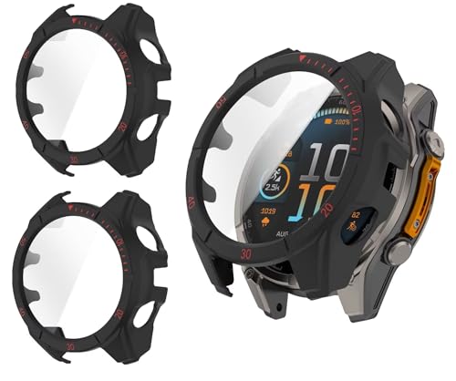 TINGYR 2 Stück Hülle Kompatibel mit Garmin Fenix 8 51mm Solar, PC + Gehärtetes Glas zum Schutz des Bildschirms, Anti-Drop, Schutzhülle Kompatibel mit Garmin Fenix 8 51mm Solar. von TINGYR