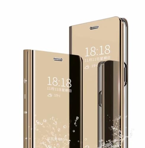 TINGYR Hülle Kompatibel mit Samsung Galaxy S25 FE Schutzhülle, Plating Spiegel Tasche Cover Smart Handyhülle Schutzhülle Flip Lederhülle Etui.(Gold) von TINGYR