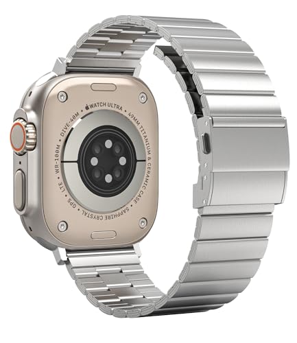 TINICR Ersatzarmband Kompatibel mit Apple Watch Armband 49mm 45mm 44mm 42mm 41mm 40mm 38mm, 316L Edelstahl Metall Armbänder Gliederarmband Faltschließe für iWatch Ultra 2/Ultra/9/8/7/6/SE/5/4/3/2/1 von TINICR