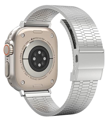 TINICR Ersatzarmband Kompatibel mit Apple Watch Armband 49mm 45mm 44mm 42mm 41mm 40mm 38mm, 316L Edelstahl Metall Armbänder Gliederarmband Faltschließe für iWatch Ultra 2/Ultra/9/8/7/6/SE/5/4/3/2/1 von TINICR