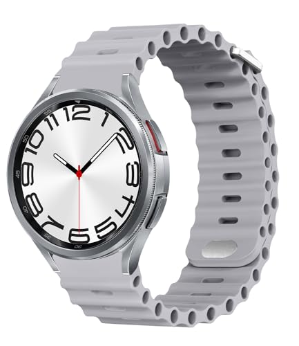 TINICR Ersatzarmband Kompatibel mit Samsung Galaxy Watch 6/Watch 5/Watch 4 Armband 44mm 40mm, Weiches Silikon Sport Armbänder für Galaxy Watch 5 Pro 45mm/Watch 4/6 Classic 47mm 46mm 43mm 42mm, Grau von TINICR