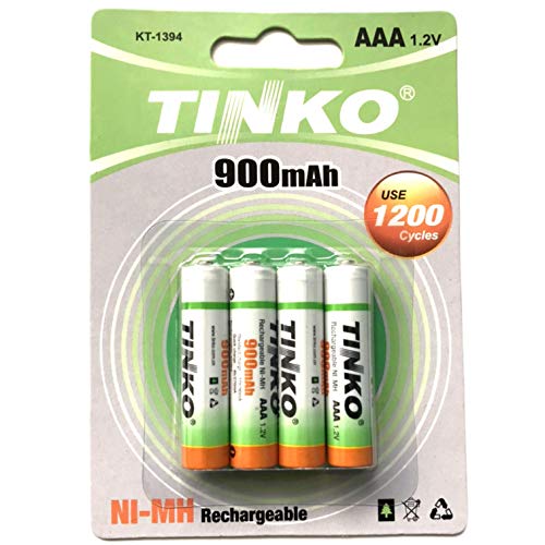TINKO 4 wiederaufladbare x AAA-Ni-MH-Akkus für kabelloses Telefon/Solarlichter, 900 mAh, 1,2 V von TINKO