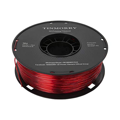 Filament TPU 1,75 mm, TINMORRY 3D Druckmaterialien, TPU Filament für FDM 3D Drucker, 1 kg 1 Spule, Transparent Rot von TINMORRY