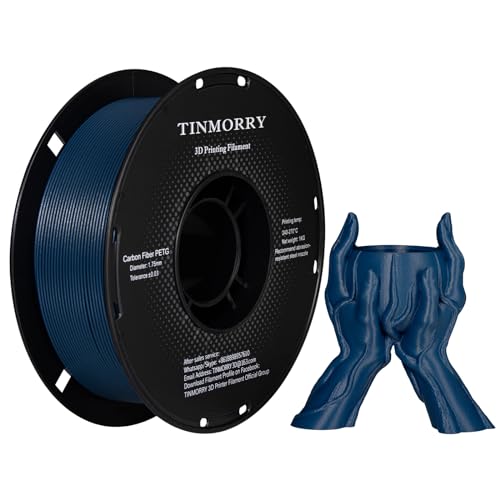 Kohlefaser PETG Filament 1.75mm, TINMORRY PETG-CF 3D-Druckmaterialien, Kompatibel mit Bambu FDM 3D-Drucker, 1 KG 1 Spule, Blau von TINMORRY