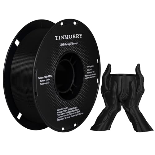 Kohlefaser PETG Filament 1.75mm, TINMORRY PETG-CF 3D-Druckmaterialien, Kompatibel mit Creality K1C, QIDI MAX3, FLASHFORGE Adventurer 5M, Prusa MK4, Bambu LAB FDM 3D Drucker, 1 KG 1 Spule, Schwarz von TINMORRY