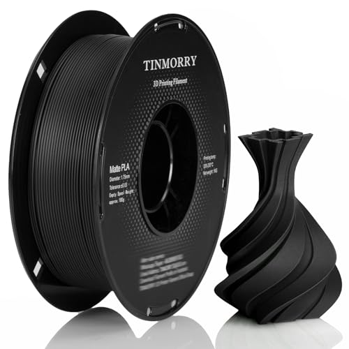 Matte PLA Filament 1.75mm, TINMORRY PLA 3D Druck Filament, Kompatibel mit Bambu Lab FDM 3D Drucker, 1 KG 1 Spule, Matt Schwarz von TINMORRY